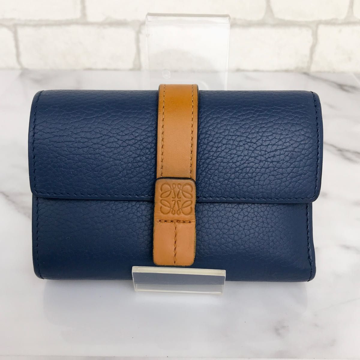 ☆美品☆ロエベ スモールバーティカル ウォレット ブルー系 三つ折り財布-