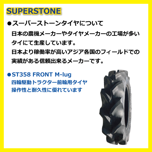 2本 ST358 6-14 4PR SUPERSTONE トラクター タイヤ スーパーストン 要在庫確認 送料無料 6x14 ST-358 スパーストーン_画像2