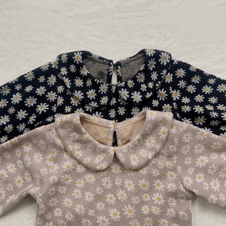 花柄長袖セットアップ　海外韓国子供服　レトロ　ベビー服赤ちゃんブラック90