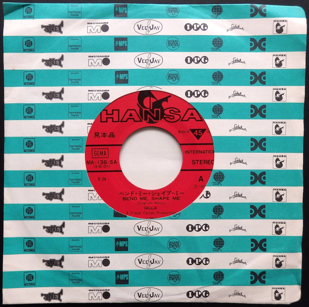 【1978年EP/THE AMERICAN BREEDカヴァー/ロッキンディスコ/超希少プロモ盤】GILLA - Bend Me, Shape Me b/w Hold On_画像3
