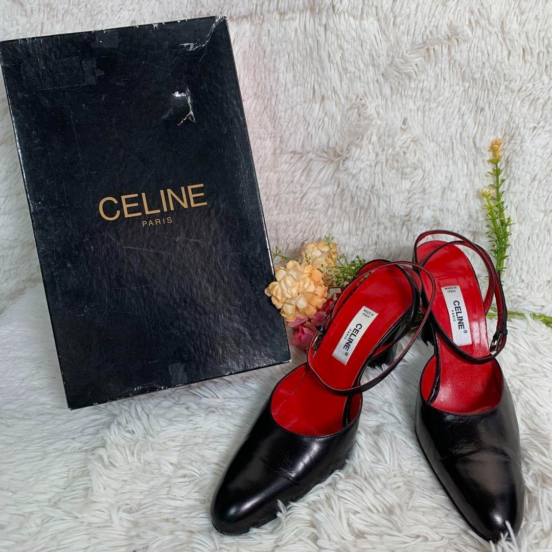 美品　CELINE セリーヌ　パンプス　レザー　黒　ヒール　ストラップ　イタリア製　shoes