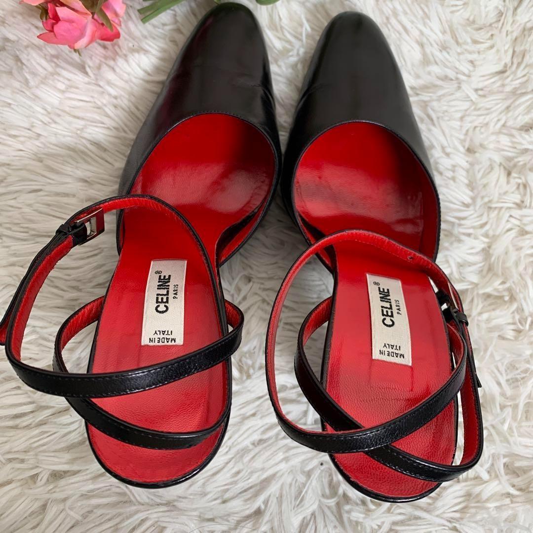 美品　CELINE セリーヌ　パンプス　レザー　黒　ヒール　ストラップ　イタリア製　shoes - 2