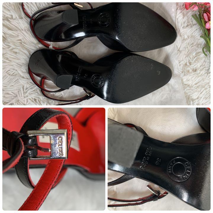 美品　CELINE セリーヌ　パンプス　レザー　黒　ヒール　ストラップ　イタリア製　shoes - 6