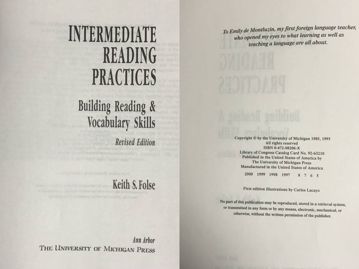 【洋書：英文法】Intermediate Reading Practices: Building Reading & Vocabulary Skills Keith S. Folse ISBN:047208206X_表紙の内側