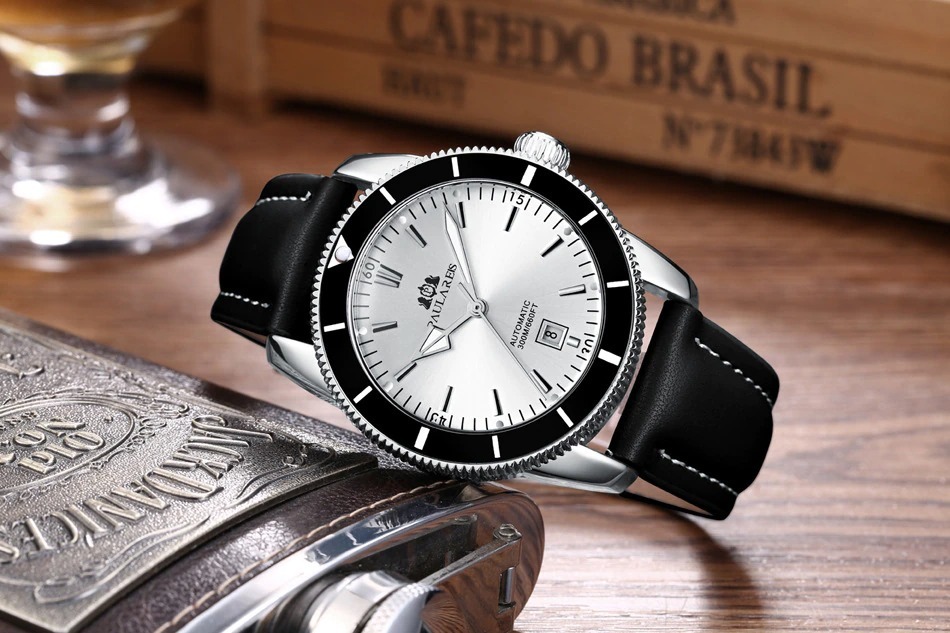 【PAULAREIS】最新モデル 腕時計 Breitling ブライトリング ホワイトダイアル&ブラックレザー 自動巻き ROLEXオマージュ