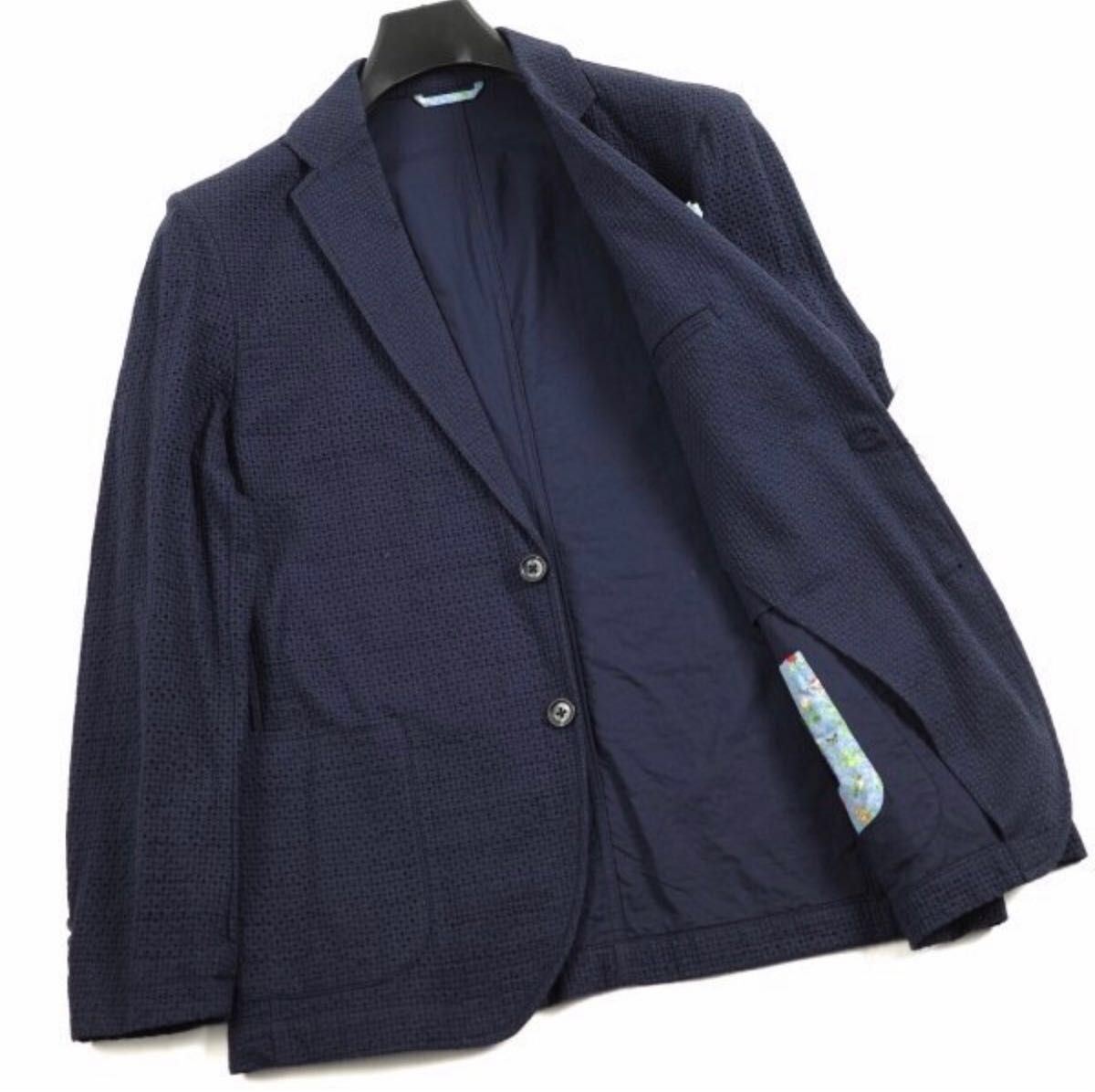 新品 g-stage ジーステージ メンズ 春夏 コットンレースレイヤードジャケット 50 XL ネイビー 春夏