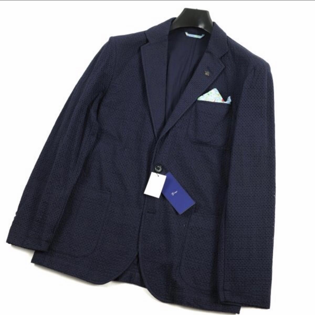 新品 g-stage ジーステージ メンズ 春夏 コットンレースレイヤードジャケット 50 XL ネイビー 春夏