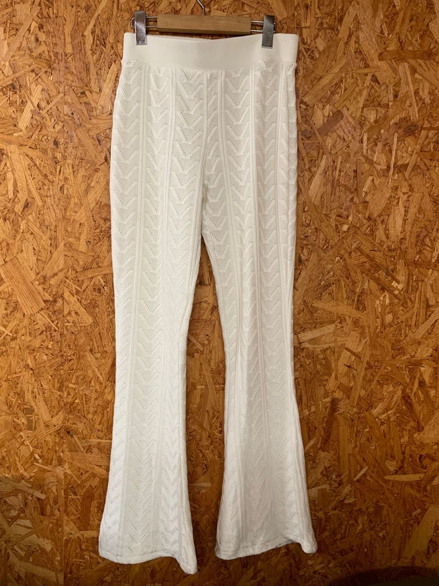 送関込み★ZARA/ザラ★シースルー クロシェレース フレアパンツ ZARA パンツ シースルー レース white ザラ スケスケ 白 ズボン