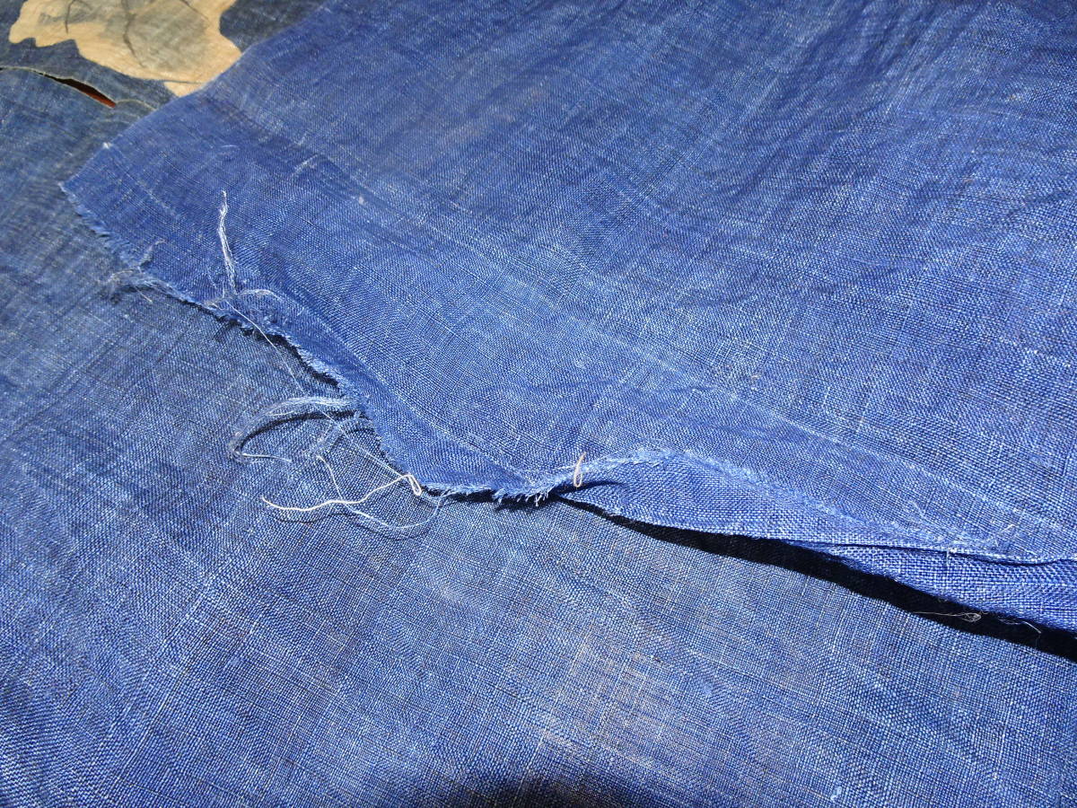 321-6 古布麻 藍染破れ暖簾蕪図 洗濯済 リメイク素材 88cmｘ153cmの画像5