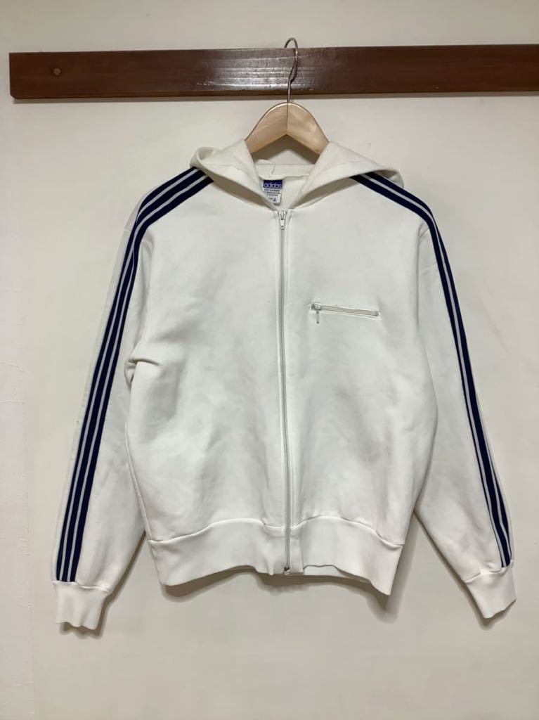 え1149 西ドイツ製 希少 adidas アディダス ジャージパーカー 4 ホワイト/ネイビー 70's-80's ビンテージ_画像1