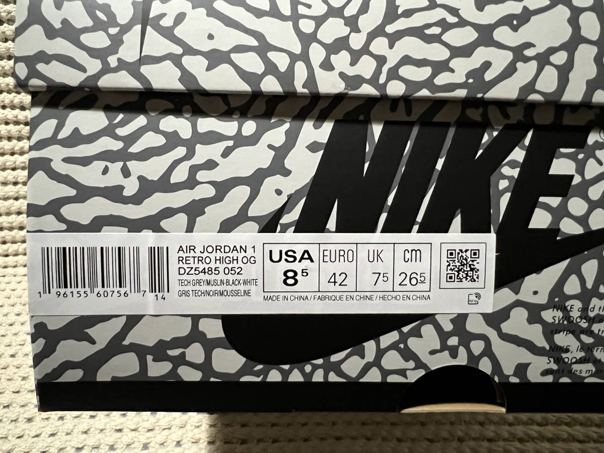 新品未使用 26.5cm US8.5 Nike Air Jordan 1 Retro High OG White Cement ナイキ エア ジョーダン ホワイト セメントの画像4