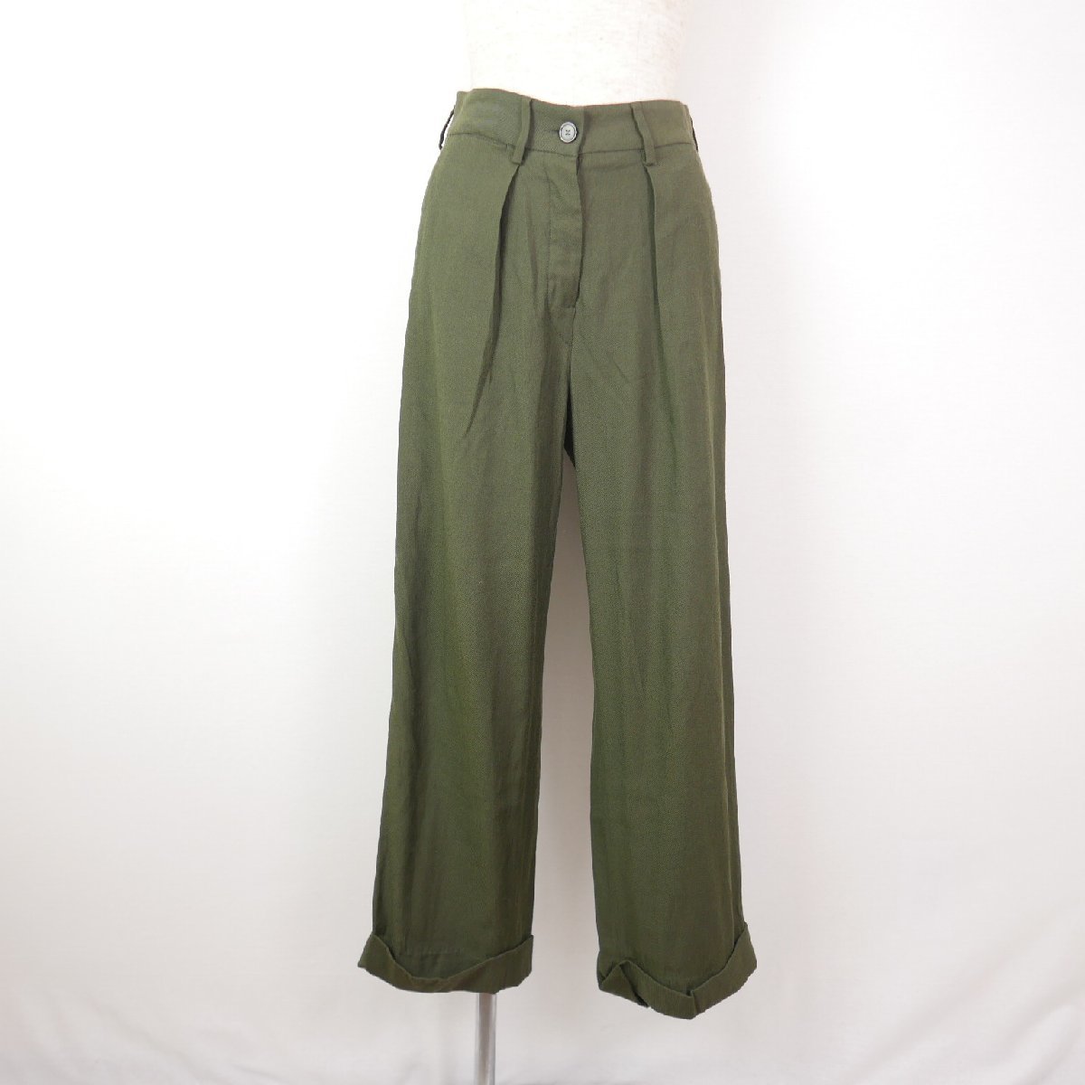 MM6 エムエム6 Wool Pleated Front Dress Pants レディース 無地タック ウールパンツ Khaki Green 36 S32KA0429