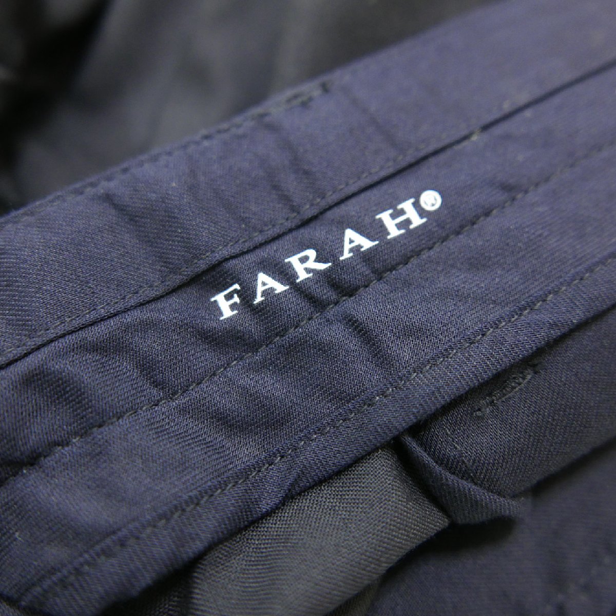 22SS FARAH ファーラー メンズ ボトムス ウール 無地フレアパンツ スラックスNAVY 32 FR0201-M4020_画像7