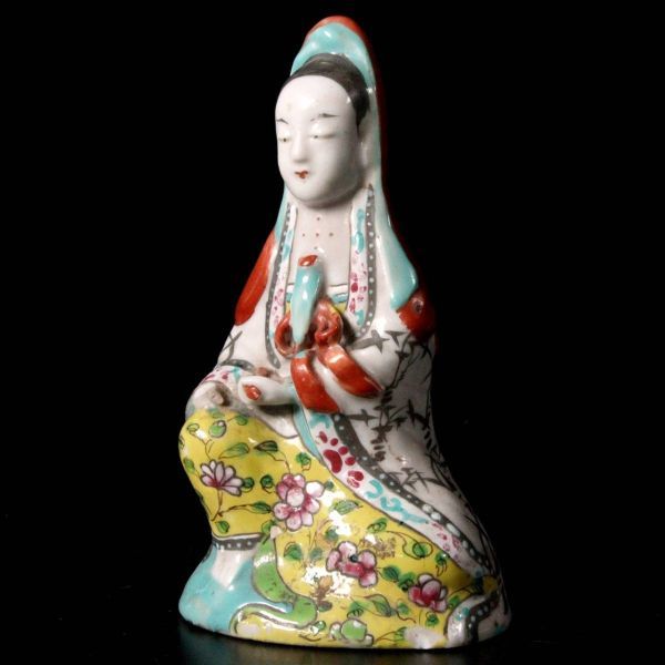 。◆錵◆ 中国古玩 色絵観音坐像 15cm 仏教美術 仏像唐物骨董 [F781]Ve/22.廻//(60)