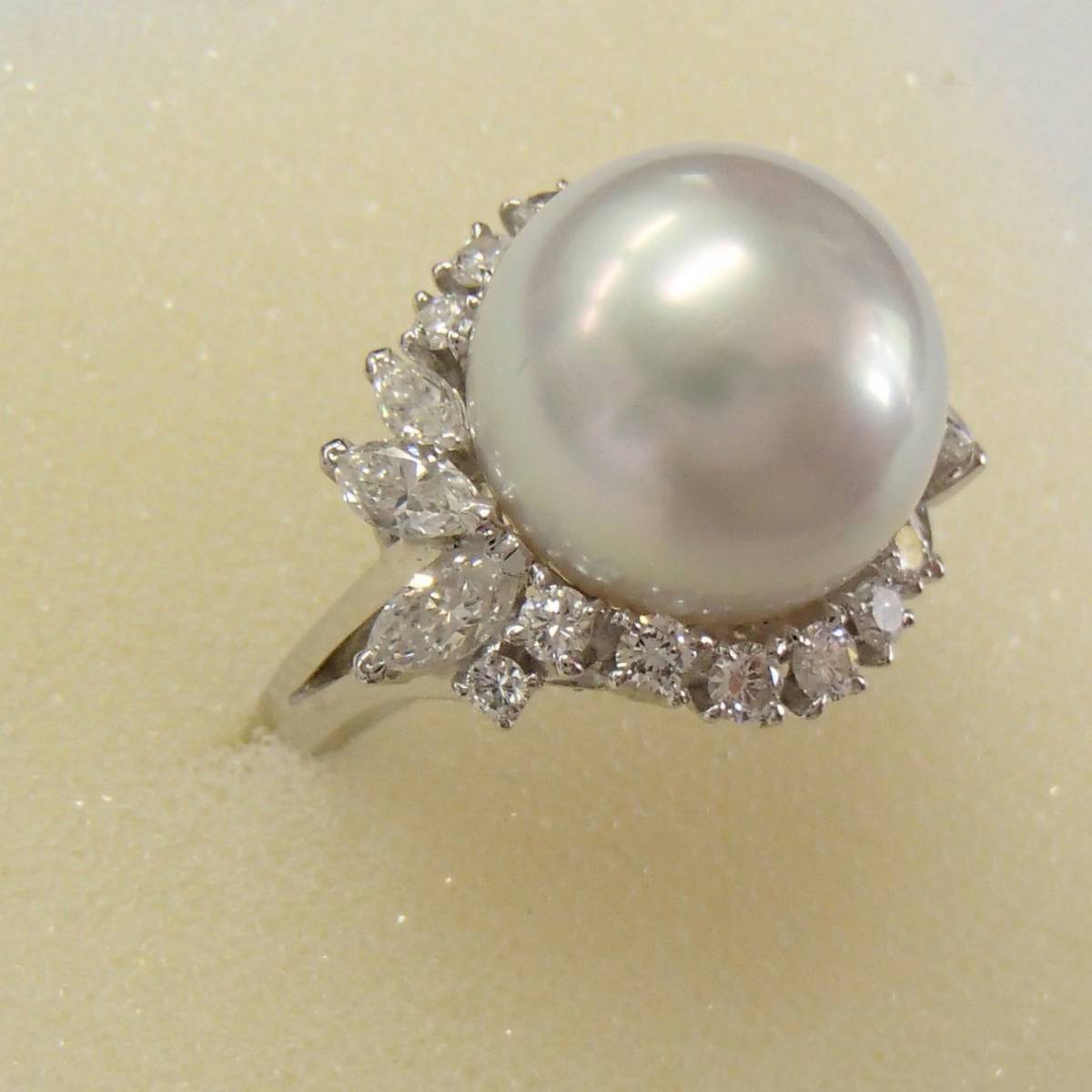 14号 ミキモト pt900 南洋 白蝶 真珠 約 13mm玉 ダイヤモンド リング プラチナ 御木本 MIKIMOTO ダイヤ パール 南洋真珠 指輪