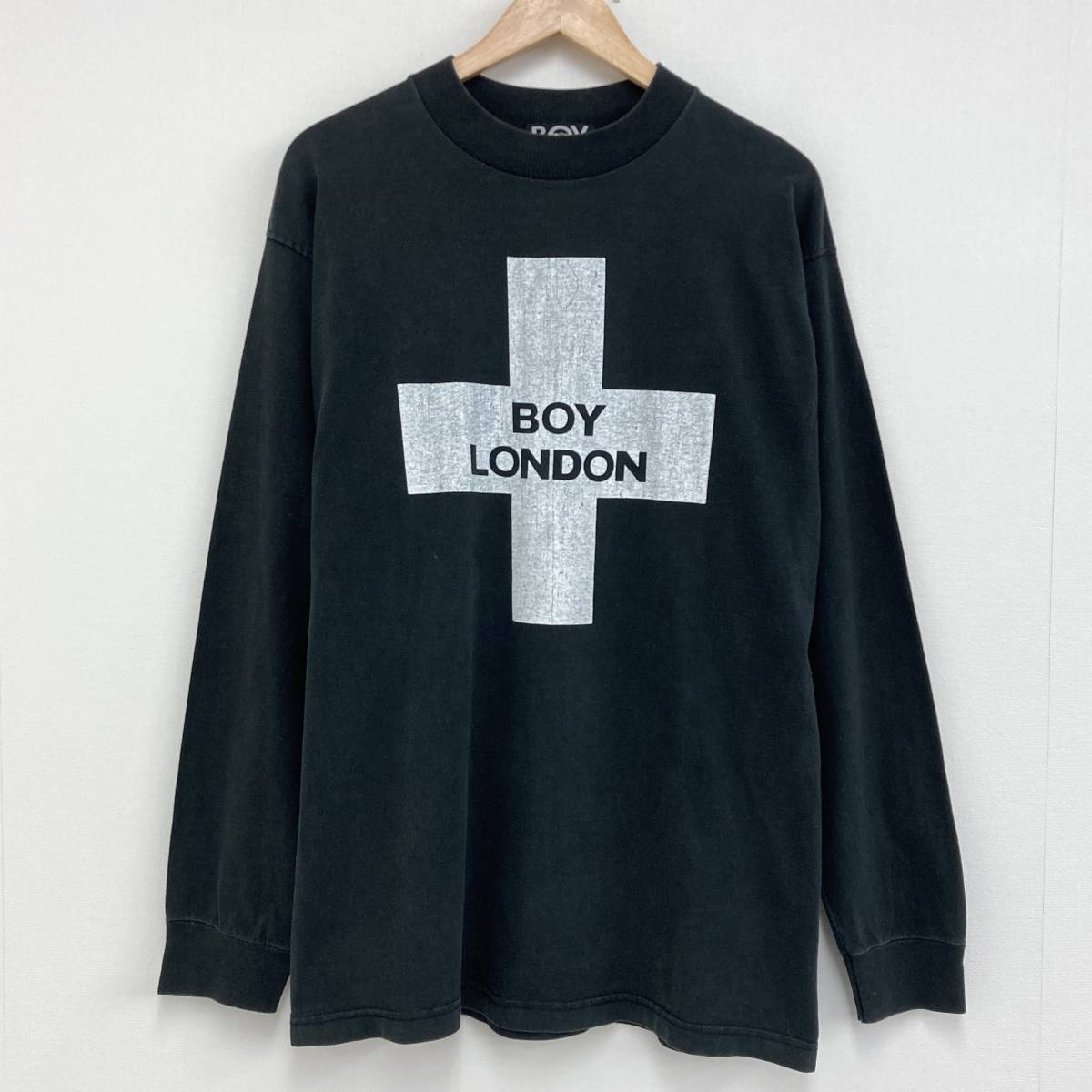 ファッションデザイナー 黒 ブラック クロス USA製 ロンT LONDON BOY