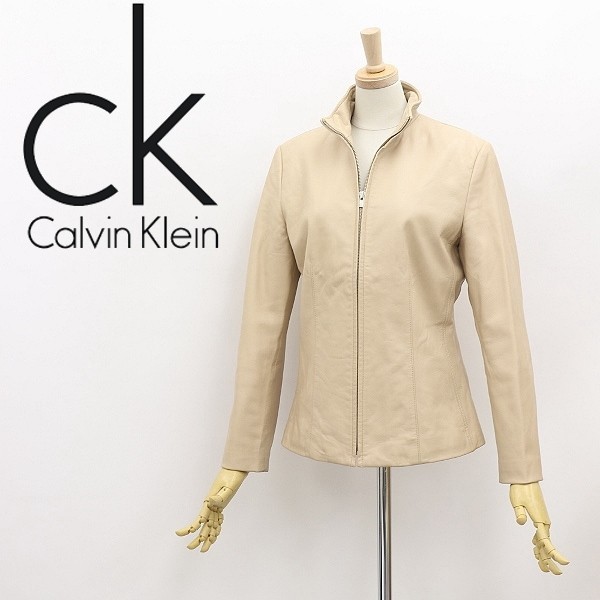 ◆CALVIN KLEIN カルバンクライン ラムレザー 羊革 ジップ ジャケット ライトベージュ 4