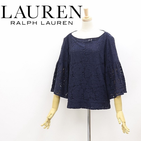 国内正規品◆RALPH LAUREN ラルフ ローレン 総レース 七分袖 フレアスリーブ トップス ネイビー S_画像1