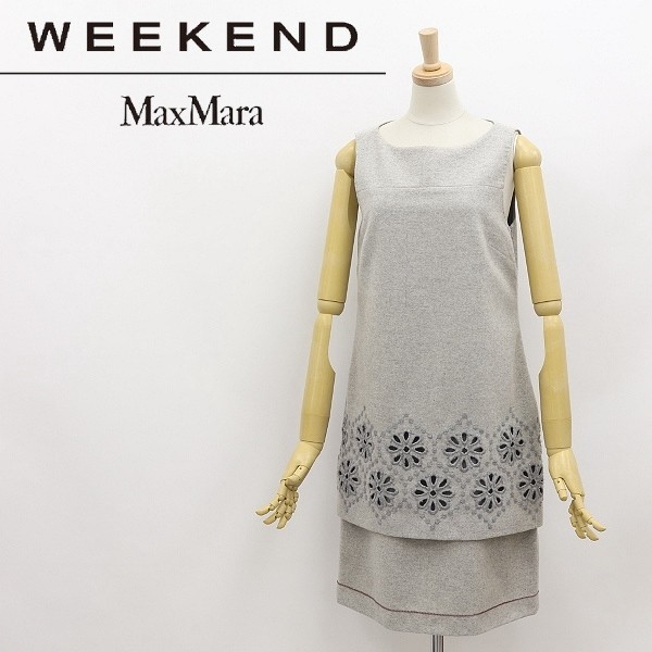 ◆Max Mara Weekend マックスマーラ ウィークエンド 花柄 刺繍 レイヤード風 ノースリーブ ワンピース グレー