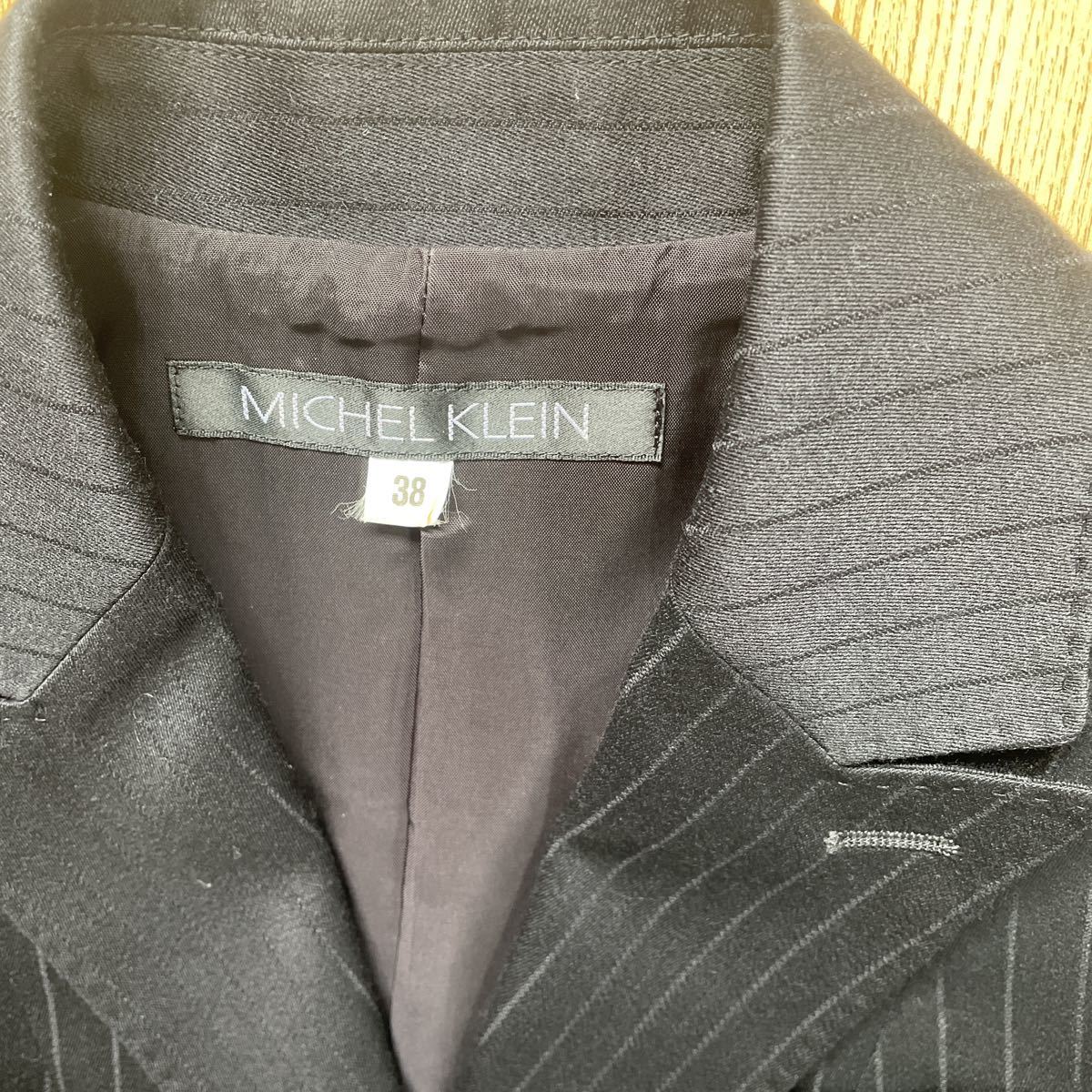  Michel Klein silk . beautiful lustre jacket suit size 38 stripe pattern black Michaelklan lady's size 38 for women cupra 