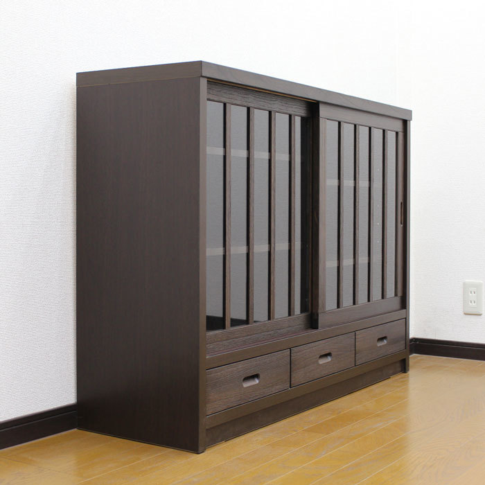  sideboard cabinet peace modern final product width 120cm sliding door living storage glass door wooden * dark brown 