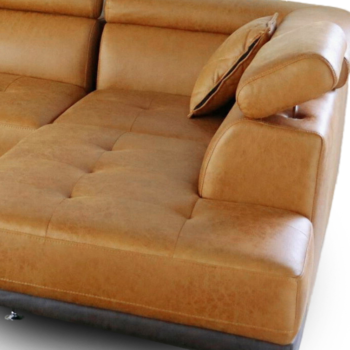  couch sofa new material fabric leather Tec leather large chaise longue reclining * Camel / Brown 