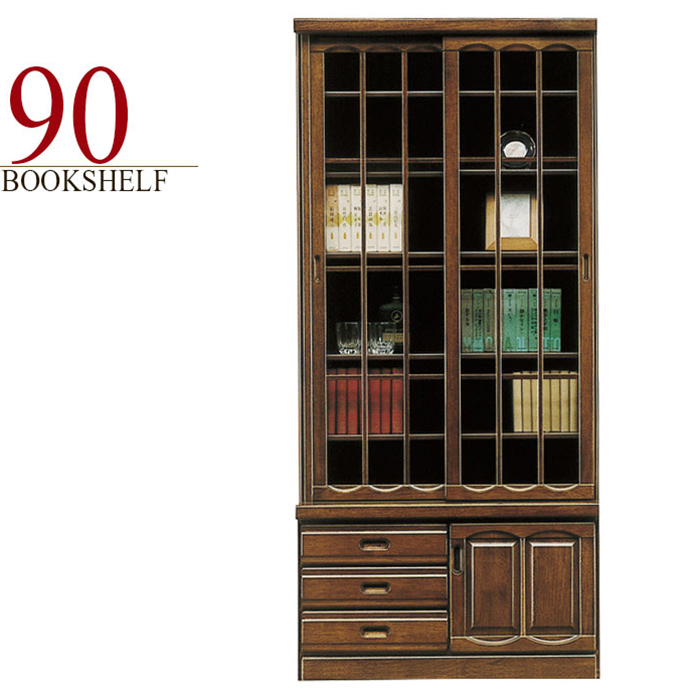  bookcase living board glass door bookshelf final product Japanese style modern width 90cm living storage * Brown 