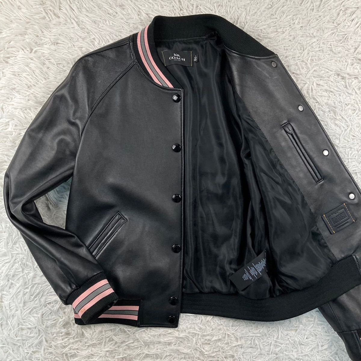 COACH コーチ 羊革レザー ライダースジャケット ラムレザー 黒-