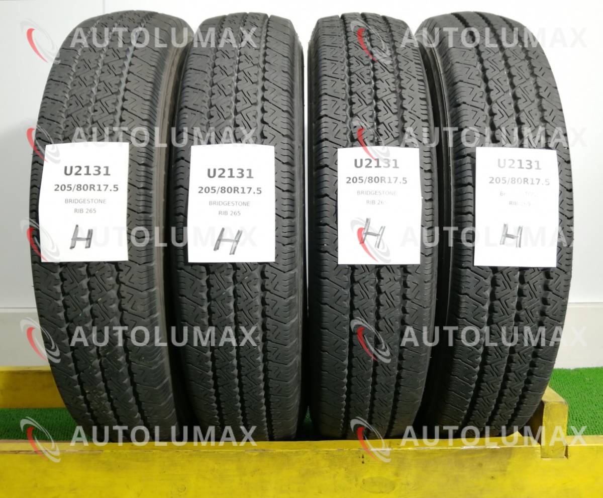 205/80R17.5 120/118L LT Bridgestone RIB 265 中古 サマータイヤ 4本セット 送料無料 205/80/17.5 ブリヂストン U2131.H_画像1