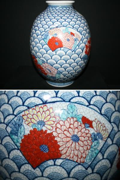 * Imari | saucepan island .|.. work | somenishiki | crack .|. flower blue sea wave writing | vase | hand ..| potter's wheel discount *