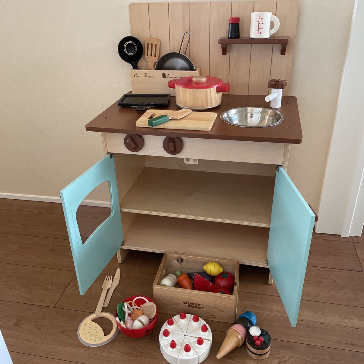 ままごと キッチン 北欧 木製 ウッディプッディ 廃盤 軽量カップ