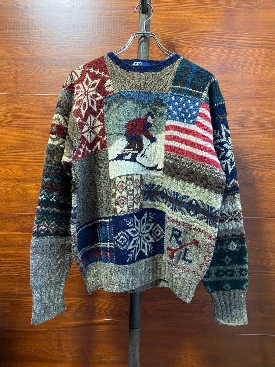 RALPH LAUREN ラルフローレン　パッチワークニット　セーター　HAND KNIT