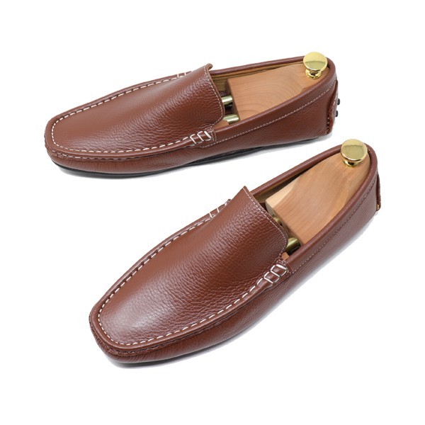 24cm men's hand made original leather driving shoes slip-on shoes Loafer cow leather ma Kei made law wrinkle Brown 820