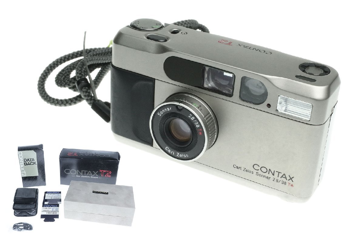コンタックス CONTAX T2 Carl Zeiss Sonnar 2.8/38 T* 高級コンパクト フィルムカメラ フィルムバック ケース付 元箱 動作確認済 0218kjcz