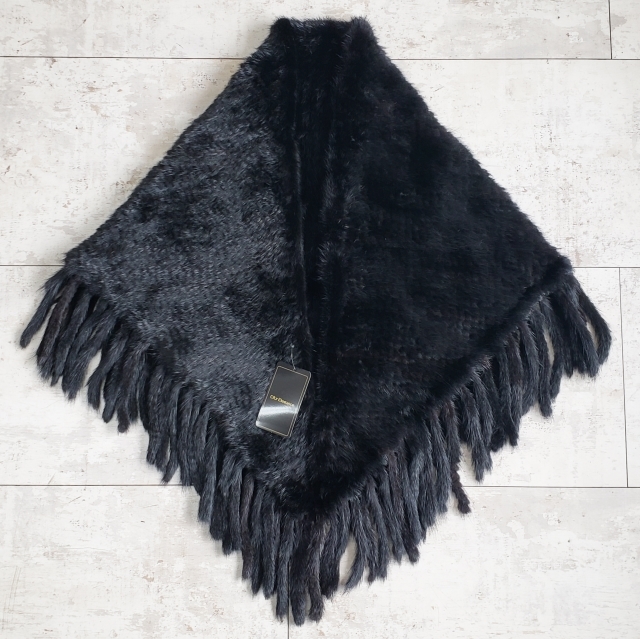  unused City Elegance regular price 28 ten thousand mink fur shawl Japanese clothes black fringe fur real fur mink stole 