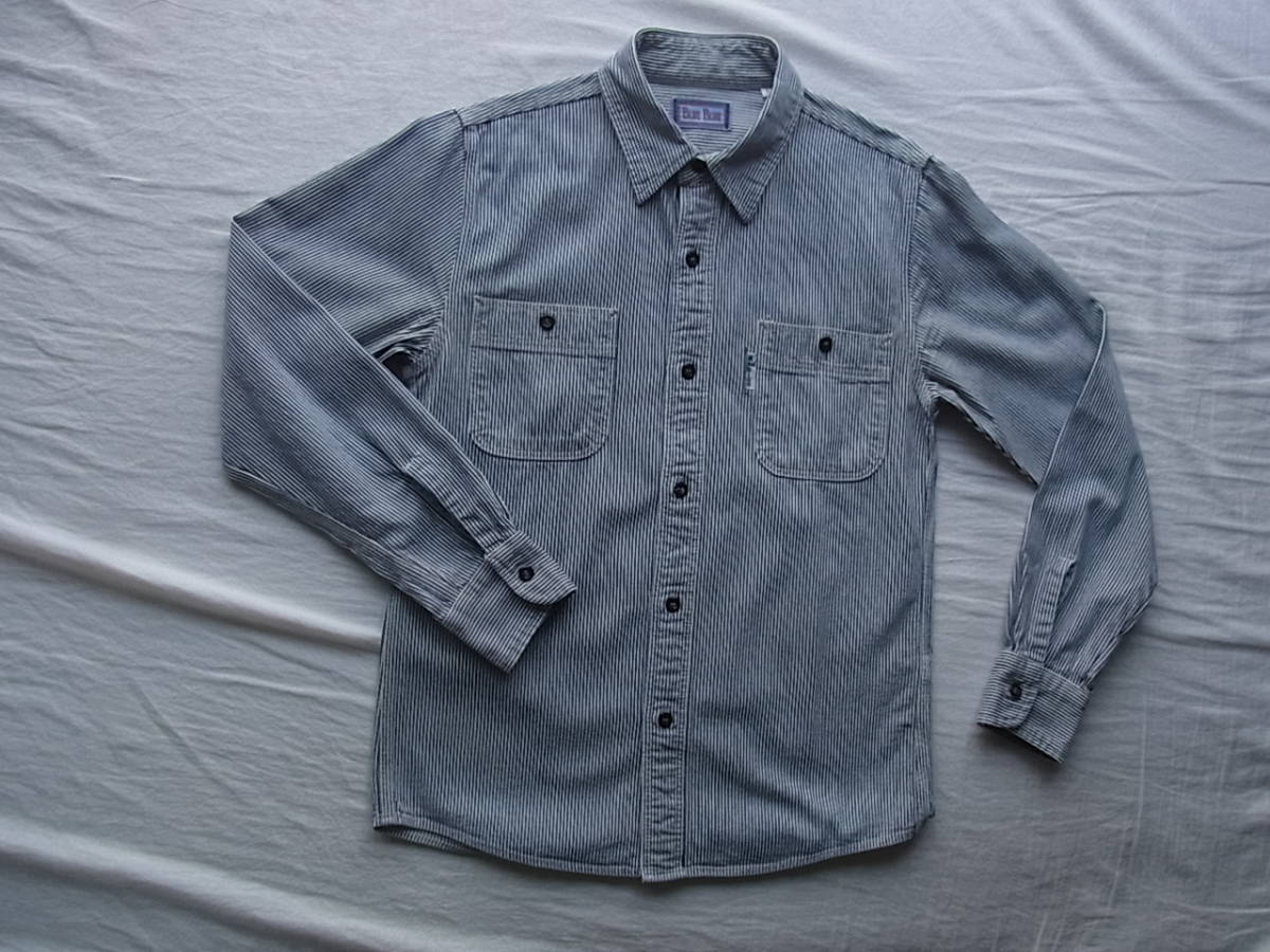 ハリウッドランチマーケット　BLUE BLUE ブルー ブルー　ヒッコリーストライプ柄　ワークシャツ　サイズ 1/S 　日本製_画像1