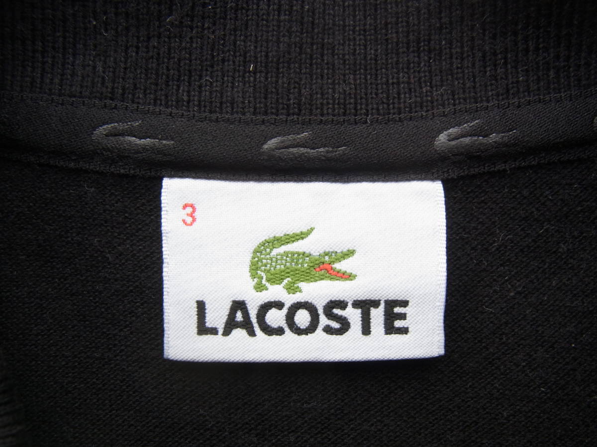 LACOSTE ラコステ　ブラック × ブラックのフロッキープリント　ポロシャツ　サイズ 3 日本製　ラコステジャパン社製_画像4