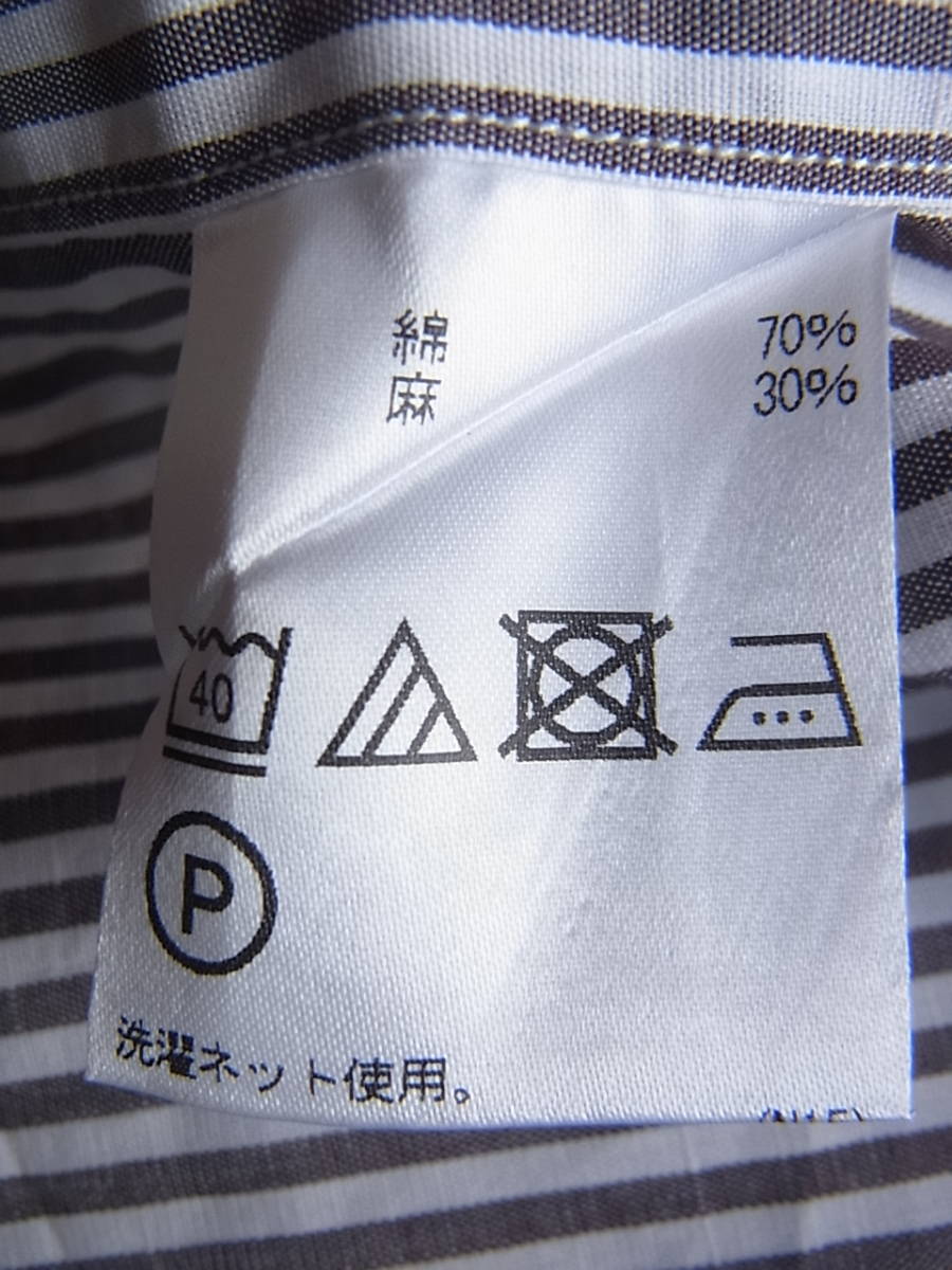 Aquascutum Aquascutum cotton flax material London stripe Hori zontaru color shirt size 38-80 made in Japan 