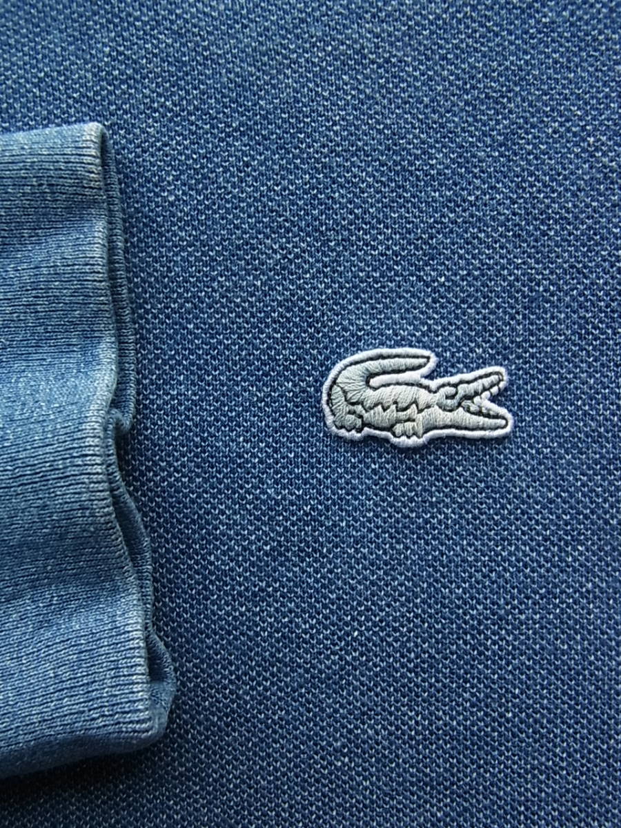 LACOSTE ラコステ　インディゴ染め　ユーズド加工　長袖ポロシャツ　サイズ 4 　ラコステジャパン社製_画像3