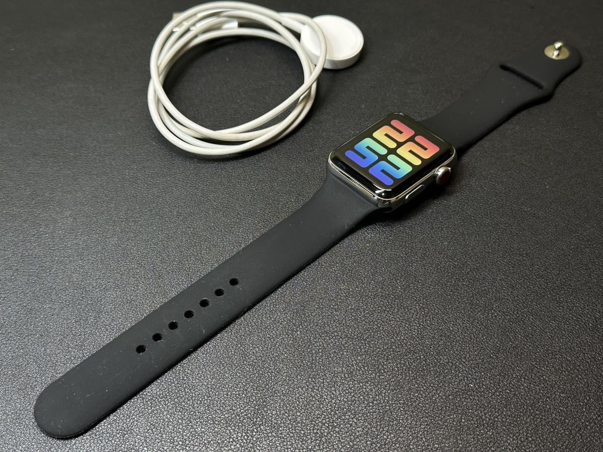 ☆即決 美品 オススメ！ バッテリー100％ Apple watch Series3 シルバーステンレス GPS+Cellularモデル 42mm アップルウォッチ 673 - 1