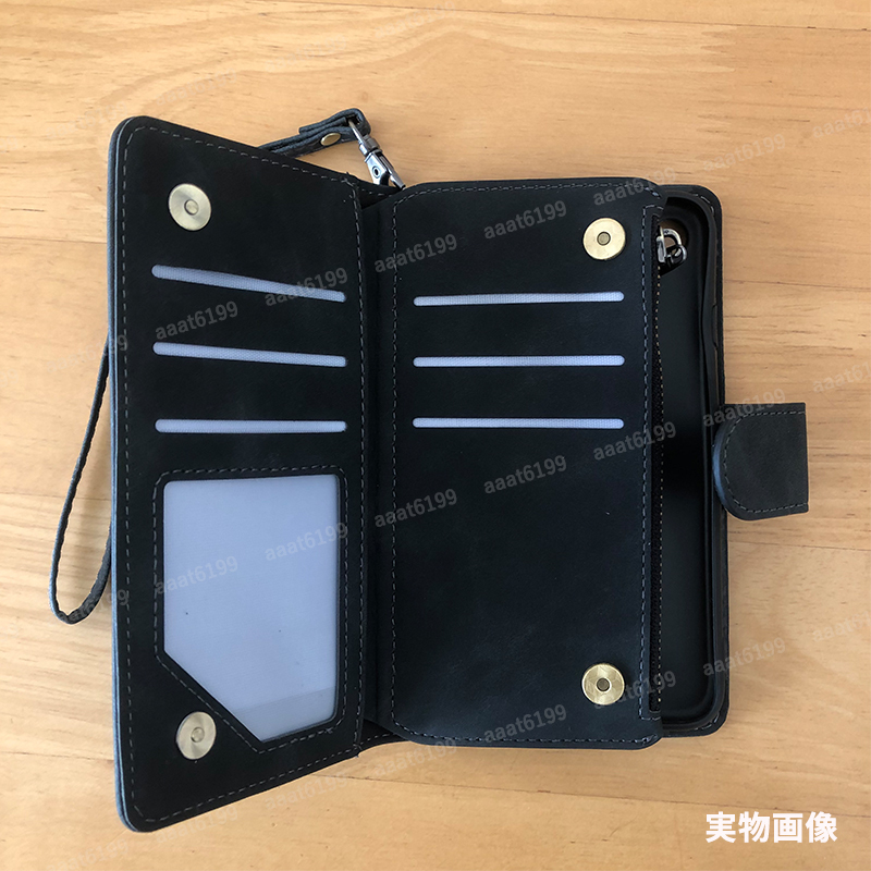 スマホケース iphone 7 8 se2 手帳型 財布一体型 小銭 カード イヤフォン 収納 機能 ブラック ファスナー ポケット 。の画像9