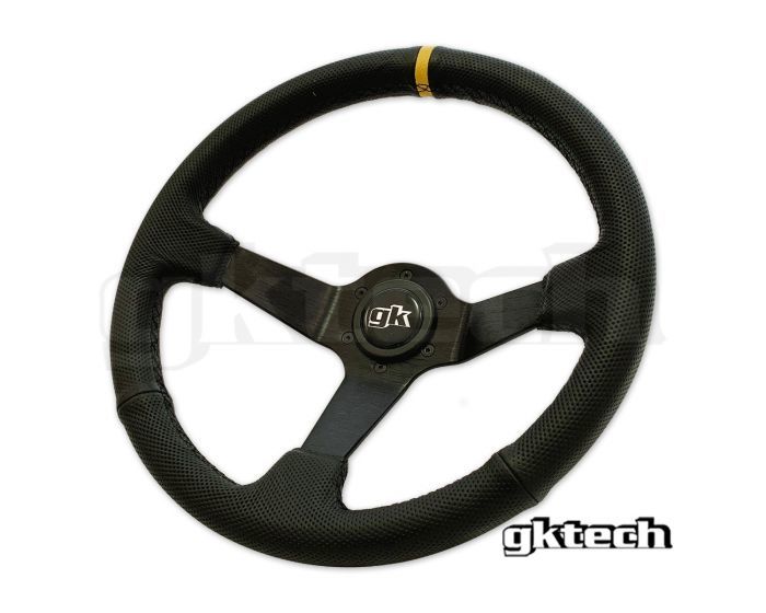 gktech made 350mm size deep cone steering gear leather yellow stitch PERF-YLLW steering wheel interior search NARDI momo