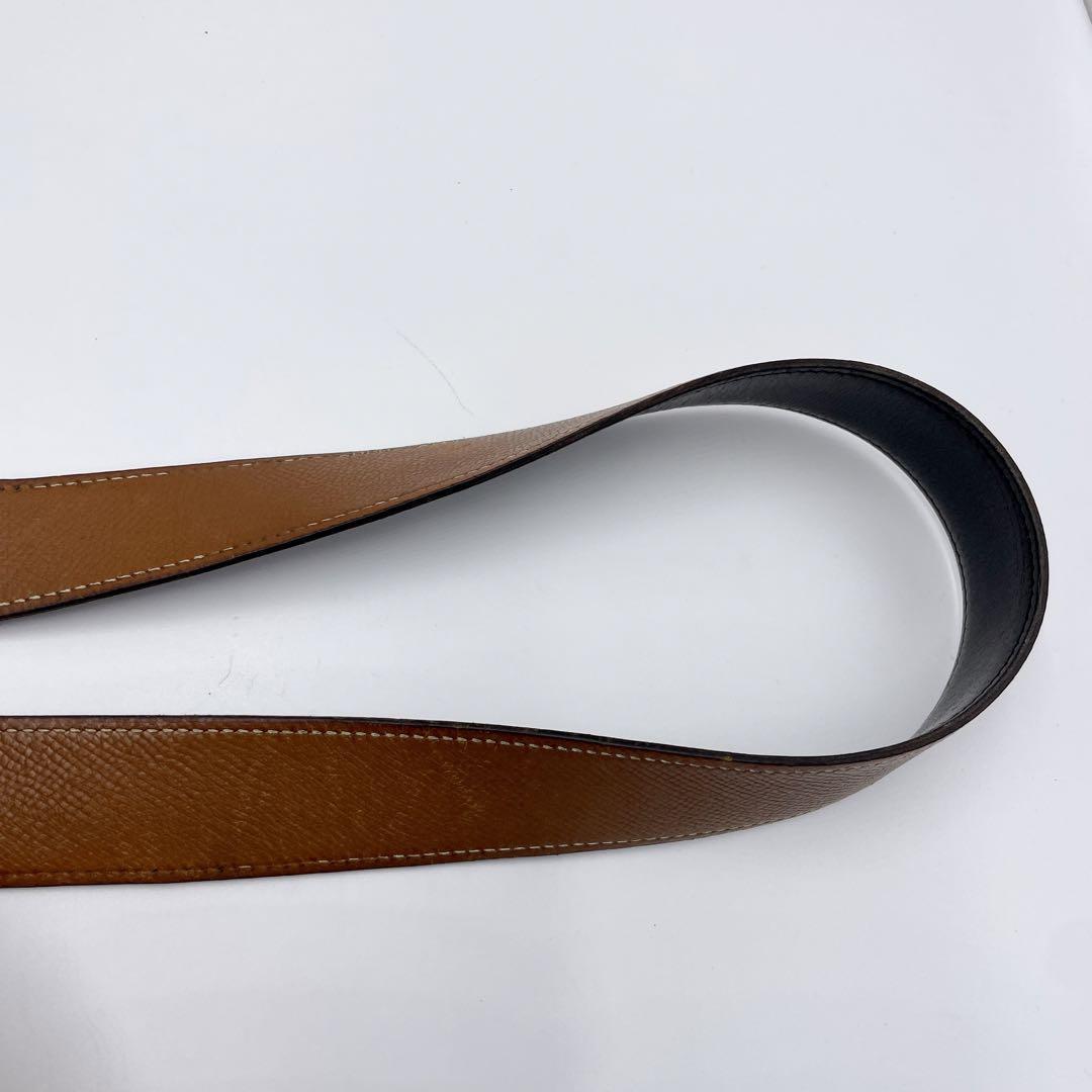 【希少】HERMES エルメス レザーベルト バックル ゴールド金具 コンスタンス 刻印あり ロゴ 金具 ブラウン ブラック メンズ レディース