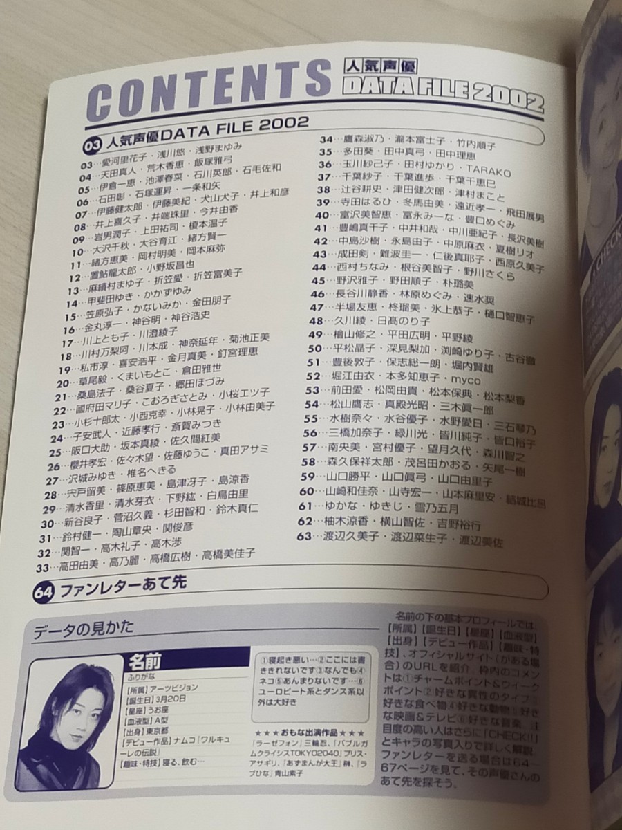  popular voice actor data file 2002 Animedia 2002 year 7 month number no. 2 appendix voice actor [ free shipping ] Horie .. Hayashibara Megumi Tamura ... Takeuchi sequence . Shiina Hekiru 