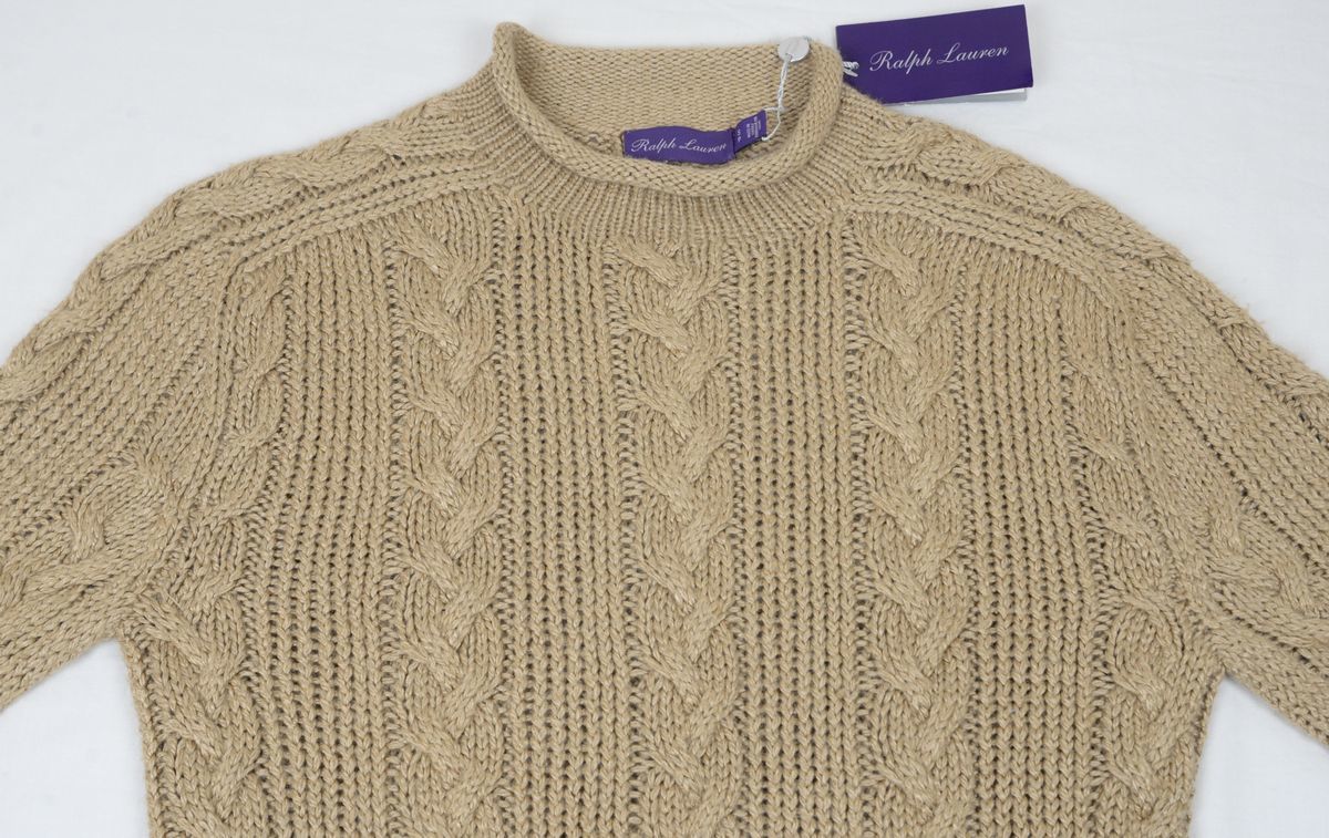 ●定価168300円RALPH LAUREN PURPLE LABELラルフローレン ケーブル編み 手編みセーター(US-S(JP-M),ベージュ,シルク主体)新品_画像2