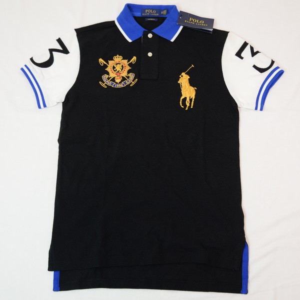 ●POLOポロラルフローレン半袖ポロシャツ(黒白,GOLDビッグポニー,US-XS（JP-S))新品