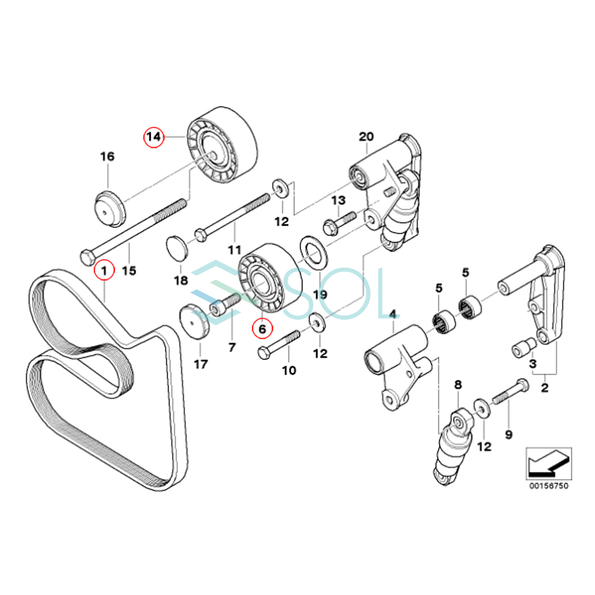 BMW E36 E46 ファンベルト アイドラプーリー テンションプーリー 3点セット 318i 320i 323i 325i 328i 330i M3 11287837898 11287841228_画像2