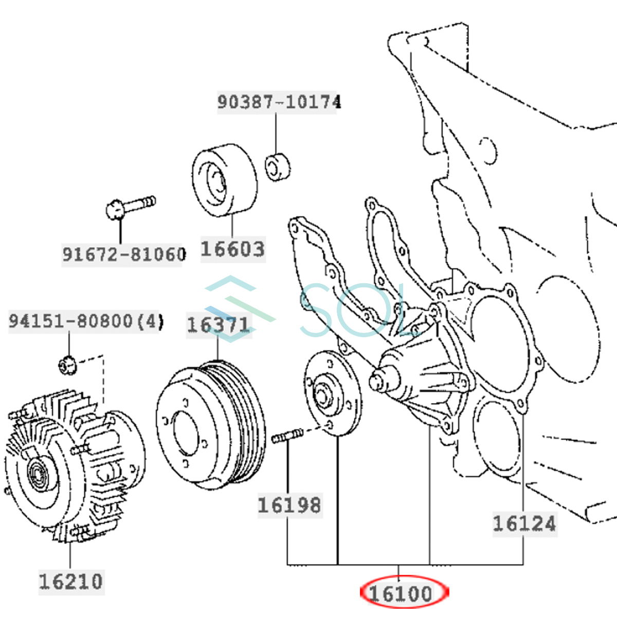  Toyota Dyna Toyoace (TRY220 TRY230 TRY281 RZU300 RZU301 RZU340 TRU300 TRU340 TRU500 TRU600) water pump 16100-79445