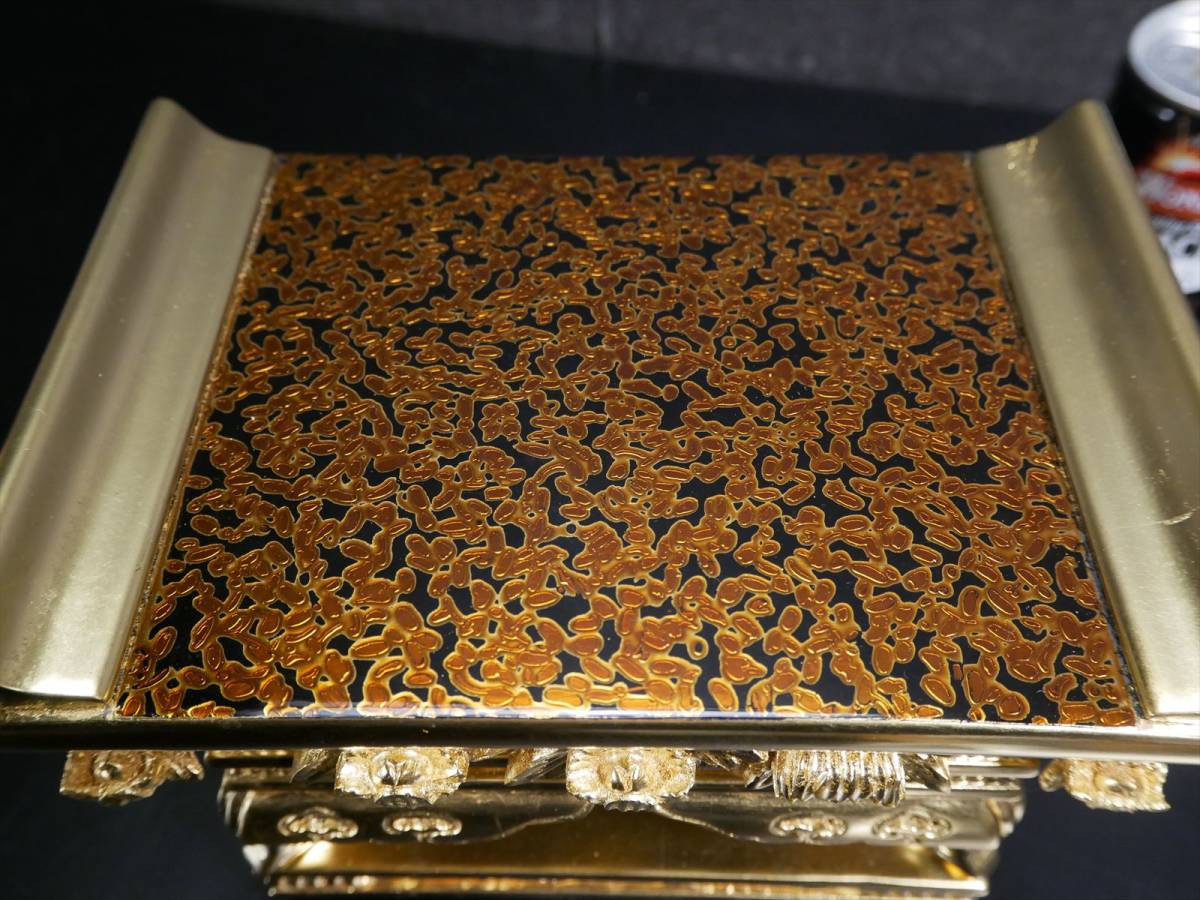 未使用保管品 最高級東用裏金和讃卓 天板虫喰塗 三方三段 国産 未使用保管品 最高級東用裏金和讃卓 天板虫喰塗 三方三段 国産
