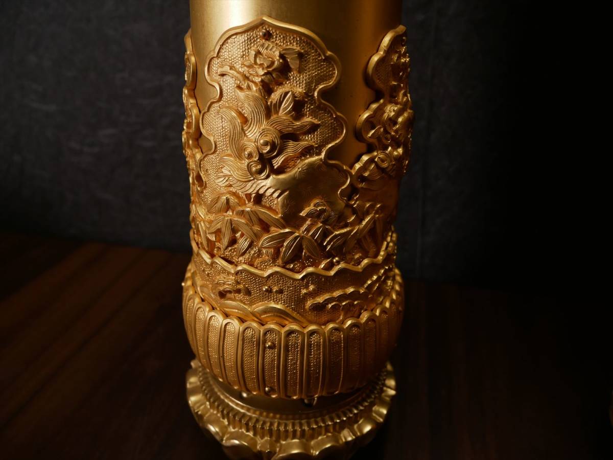 収集品　伝統工芸品の最高級仏壇大柱　金金具付き　木製本金紛　高さ105㎝　太11㎝（W）　4245　M_画像4